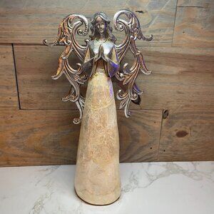 Christmas Angel Figurine Silver Tone & Shell Finish Skirt Standing Praying Hands